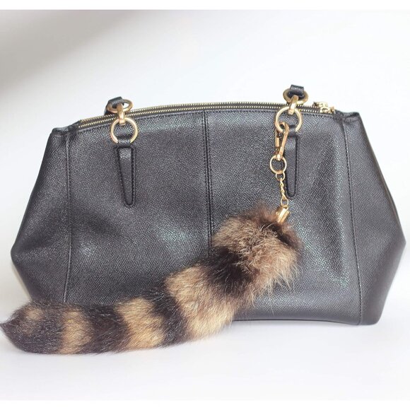 ⚡2 pcs 25cm length Authentic America Raccoon Tail Fur Handbag Chain Ring Hook - Picture 3 of 9